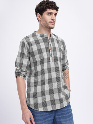 Anouk Rustic Men Checkered Straight Kurta(Black)
