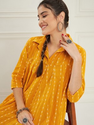 GEHU GARMENTS Women Ikat Anarkali Kurta(Yellow)