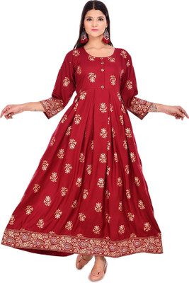 Vadhai Women Printed Straight Kurta(Maroon)