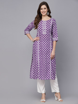 Stylum Women Floral Print, Embellished Straight Kurta(Purple)