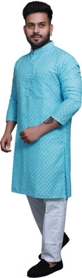 RAI's Men Self Design Straight Kurta(Light Blue)
