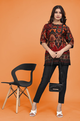 Pihu Creation Women Printed A-line Kurta(Red, Black)