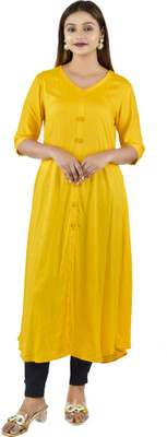 DRESSED UP DIVAS Women Solid A-line Kurta(Yellow)