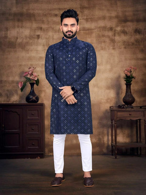 Shantam Creation Men Embellished Straight Kurta(Blue)