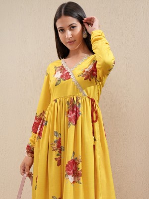 Vishudh Women Printed Anarkali Kurta(Yellow)