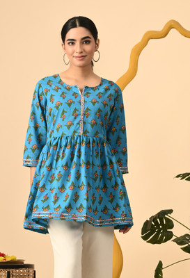Glowworld Women Printed Flared Kurta(Green)