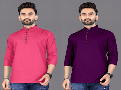 click n buy Men Solid Straight Kurta(Purple, Pink)