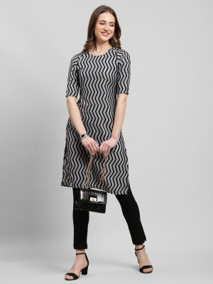 EthnicBasket Women Printed A-line Kurta(Black, Grey)