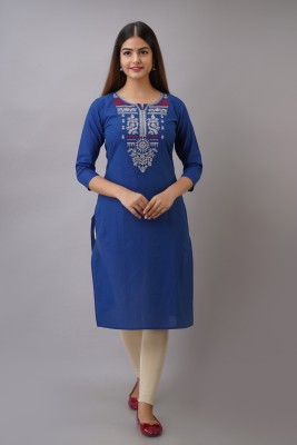 Radiksa Women Embroidered Straight Kurta(Blue)