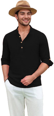 DaReal Men Solid A-line Kurta(Black)