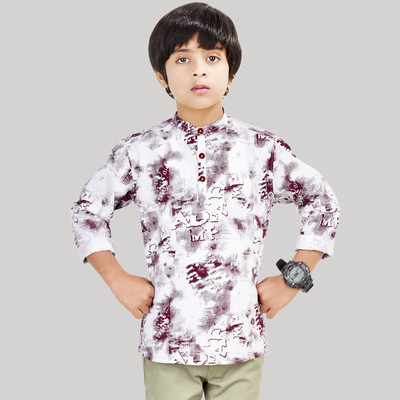 MADE IN THE SHADE Boys Printed Straight Kurta(White, Maroon)