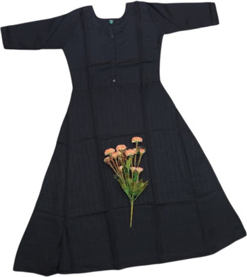 ANNAMALAIYAR TEX Women Solid Anarkali Kurta(Black)