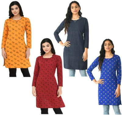 Indeweaves Women Floral Print A-line Kurta(Multicolor)