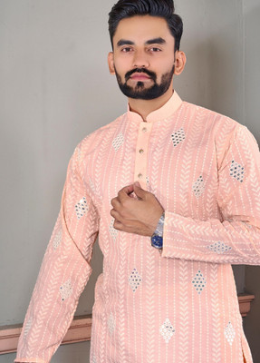 Lazzly Men Chikan Embroidery, Printed A-line Kurta(Multicolor)