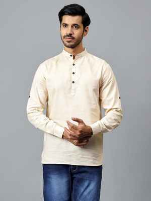 FireFish Men Solid A-line Kurta(Beige)