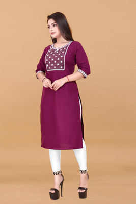 Jayshree Fab Women Embroidered A-line Kurta(Purple)