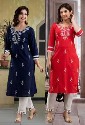 SISTO Women Chikan Embroidery A-line Kurta(Multicolor)
