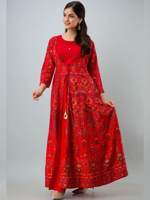 ftDiva Women Embroidered Frontslit Kurta(Red)