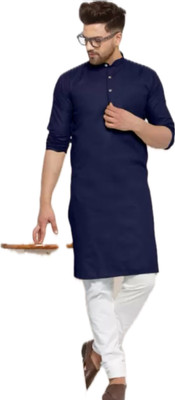 Anuj Fashion Men Solid A-line Kurta(Dark Blue)