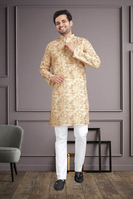 BBSTEXTILES Men Printed A-line Kurta(Beige)