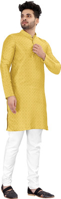 DIAMOND CLUSTER Men Self Design Straight Kurta(Yellow)