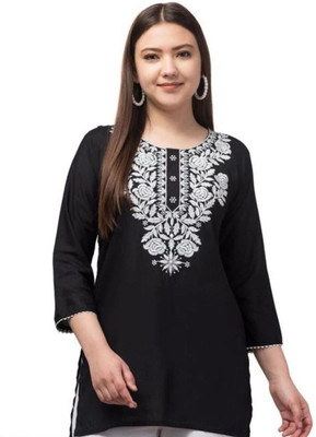 HouseOfCommon Women Solid Straight Kurta(White, Black)