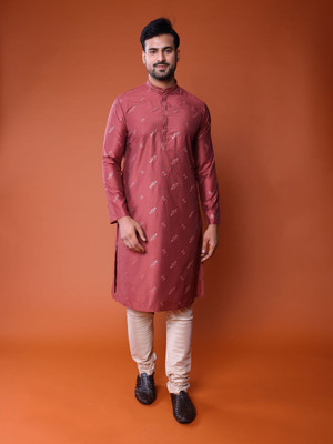 Tabard Men Printed Ethnic Dress Kurta(Orange)