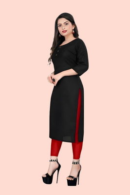 HouseOfCommon Women Solid A-line Kurta(Black)