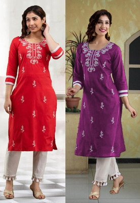 SISTO Women Chikan Embroidery A-line Kurta(Multicolor)