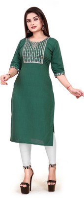 ANITA LYCRA Women Embroidered A-line Kurta(Green)