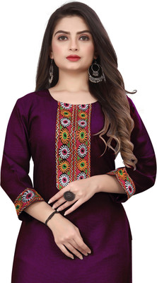 HF HOLYDAY FASHION Women Embroidered Straight Kurta(Purple)