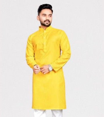 RSR TRADERS Men Striped A-line Kurta(Yellow)