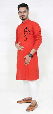 Rainbow Cloths Men Printed Straight Kurta(Red)