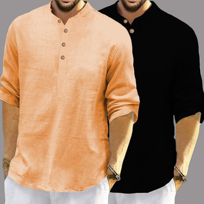 LENIA Men Solid Straight Kurta(Orange)
