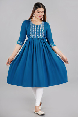 GULJAR FASHION Women Embroidered A-line Kurta(Blue)