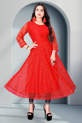 NISHU FASHION MART Women Self Design Straight Kurta(Red)