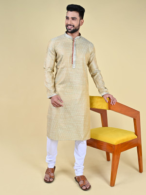 MANNYATA Men Embroidered A-line Kurta(Beige)