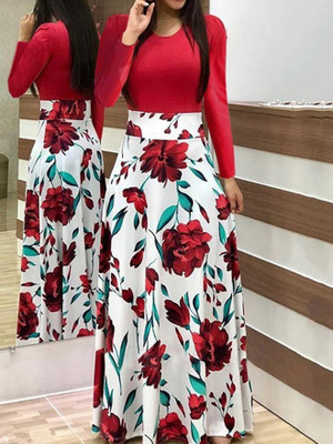 NOWT Women Printed Anarkali Kurta(Red)