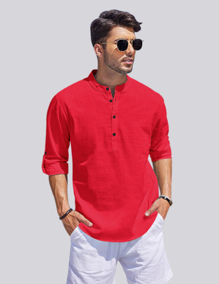 bellstone Men Solid A-line Kurta(Red)
