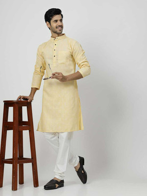 Rohilcrust Men Self Design Straight Kurta(Yellow)