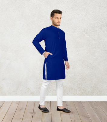 Shree Dutt Creation Men Solid Straight Kurta(Blue)