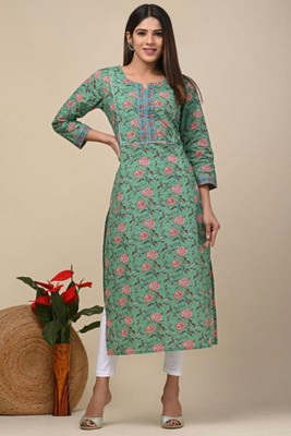 Parul Dori Women Printed Straight Kurta(Green)