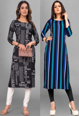 Gurudev fashion Women Striped, Printed Straight Kurta(Multicolor)