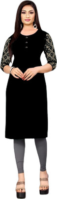 Coft Women Solid Straight Kurta(Black)