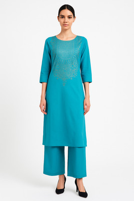 Cloth Stories Women Printed Straight Kurta(Blue)