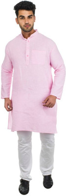 DESHBANDHU KHADI Men Solid Straight Kurta(Pink)