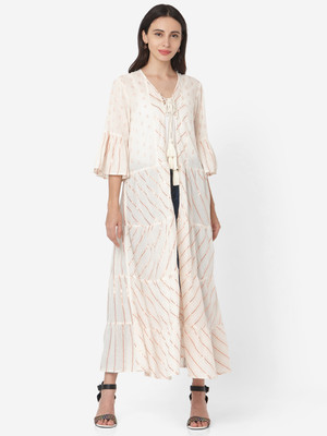 Divastri Women Floral Print Frontslit Kurta(White)