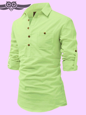 Life Roads Men Solid Pathani Kurta(Light Green)