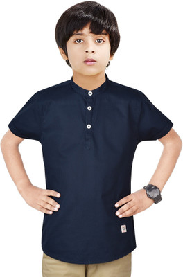 MADE IN THE SHADE Boys Solid Straight Kurta(Dark Blue)