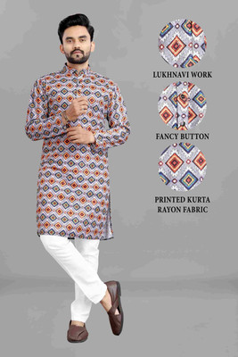 PINK WISH Men Printed Straight Kurta(Multicolor)